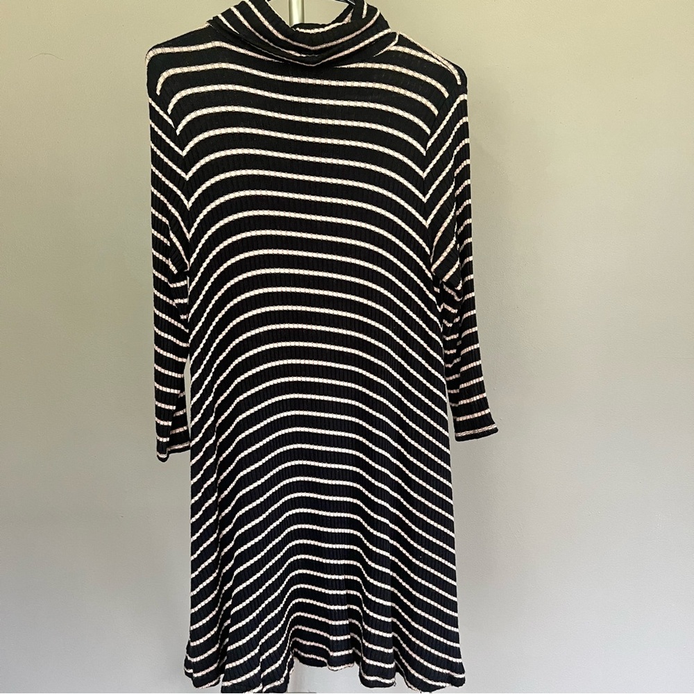 Black and Tan Turtleneck Sweater Dress